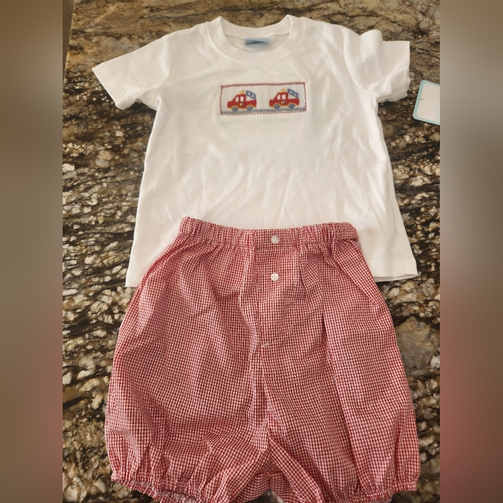 White T-Shirt and Red Gingham Shorts Set